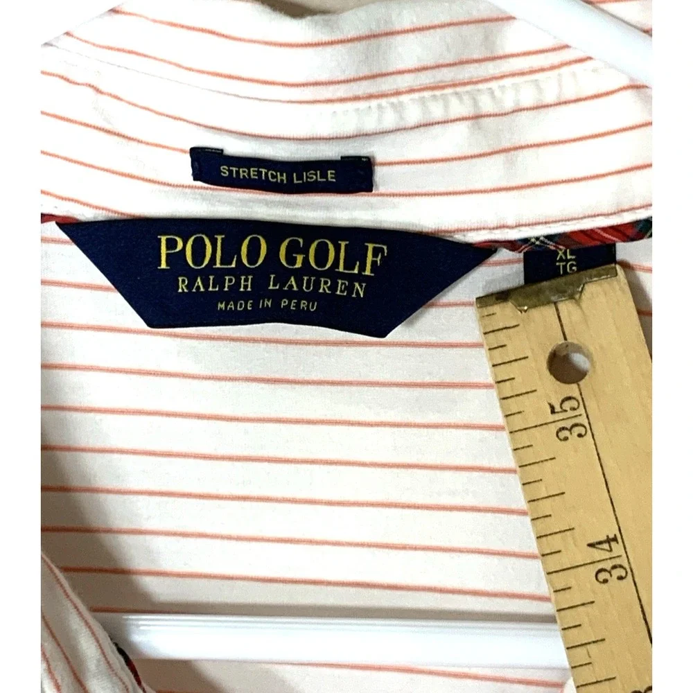 Polo Golf Ralph Lauren Shirt Mens XL White Red Pinstripe Peruvian Cotton Stretch